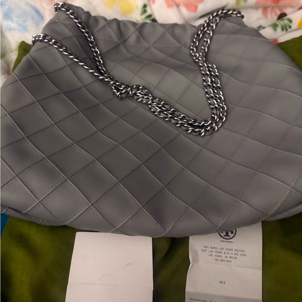 Tory Burch Fleming Soft Hobo Gray Quilted Shoulder Bag
